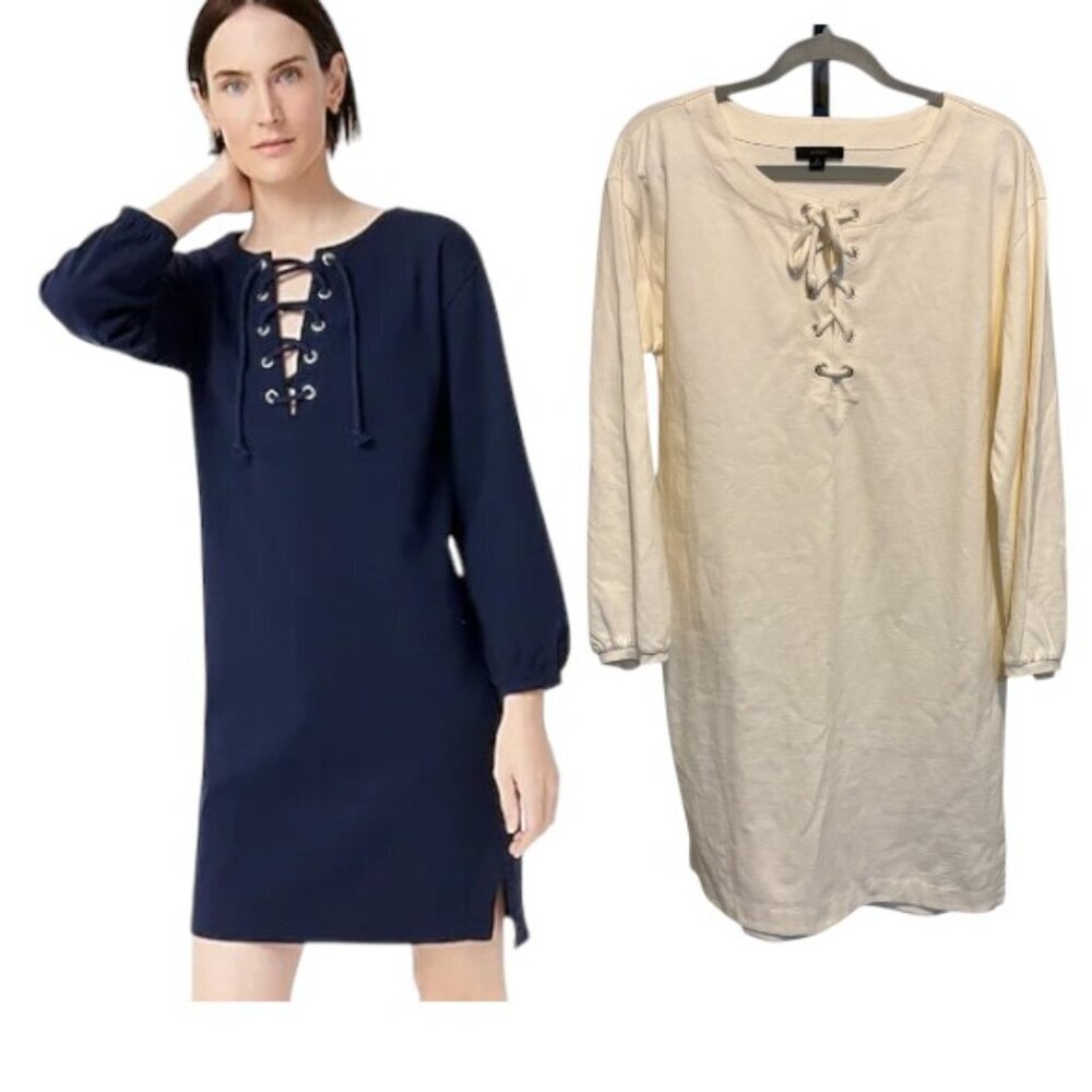J. Crew Lace Up Balloon Sleeve Cream Dress